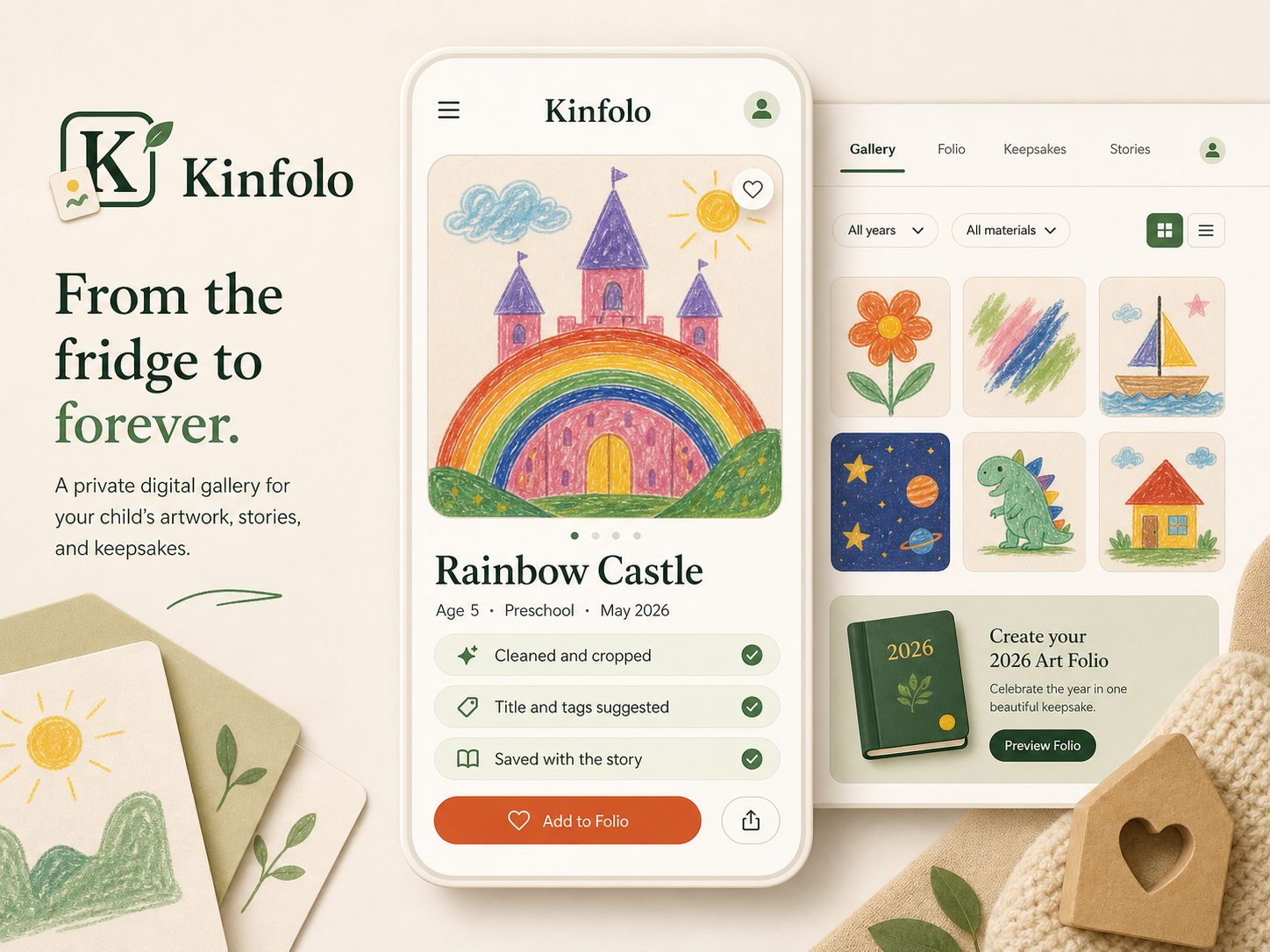 Kinfolo mobile app and private gallery mockup